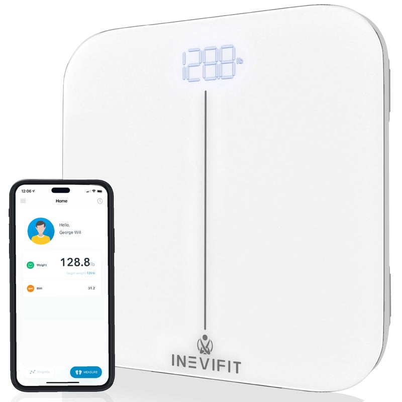 INEVIFIT Smart Premium Bathroom Scale Highly Accurate Bluetooth Digital Bathroom Body Weight Scale Precisely Measures Weight BMI for Unlimited Users