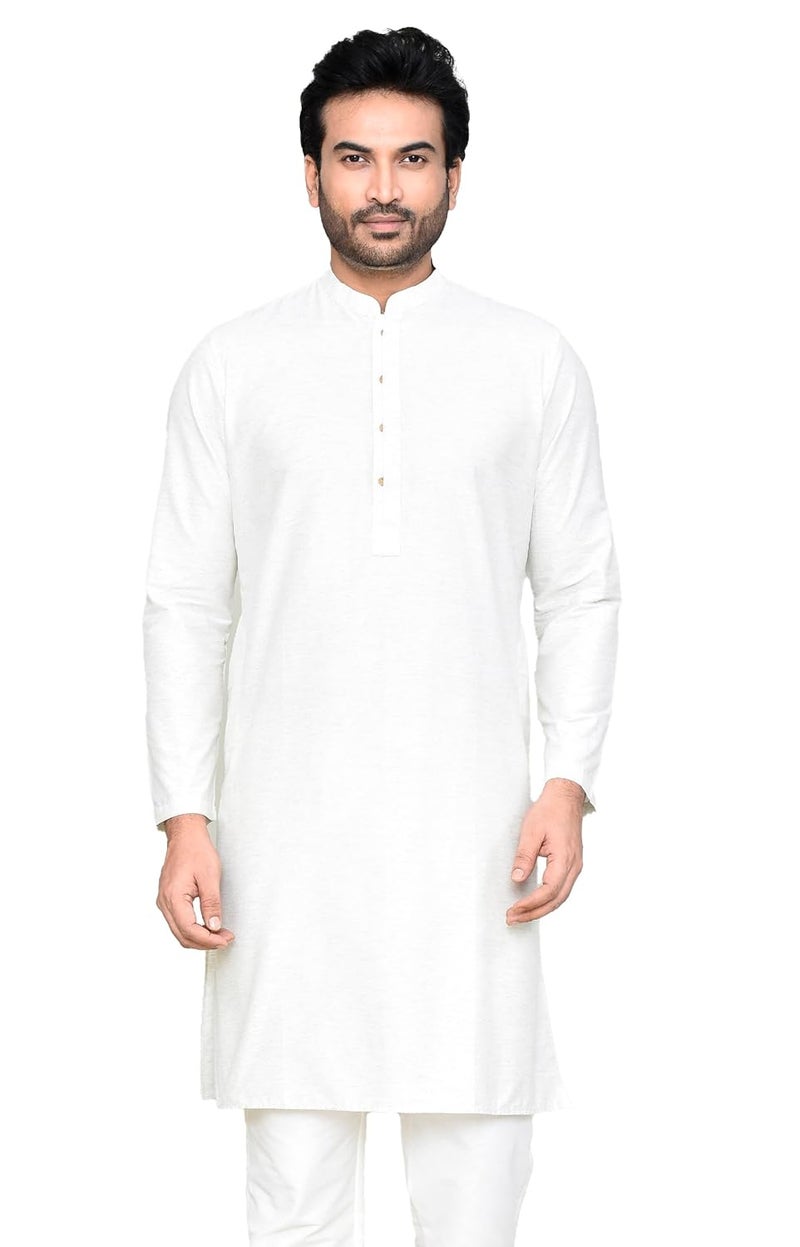 Polyfab Hathkargha Men's Khadi Regular Fit Kurta - Solid Pattern Ethnic Wear with Mandarin Collar & Full Sleeves - Image 1