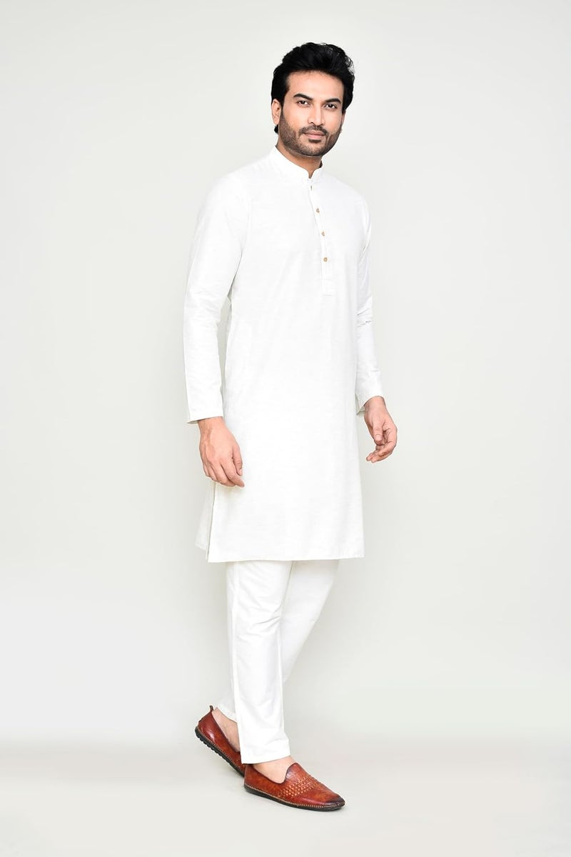 Polyfab Hathkargha Men's Khadi Regular Fit Kurta - Solid Pattern Ethnic Wear with Mandarin Collar & Full Sleeves - Image 4
