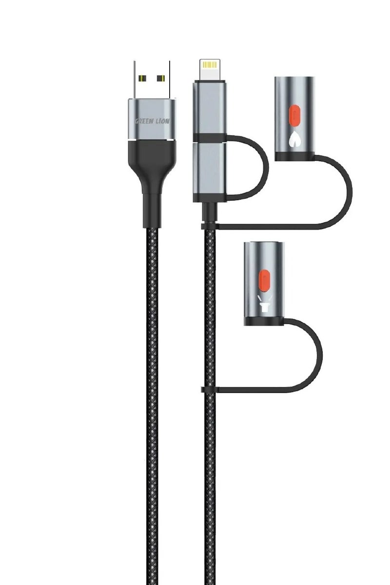 GREEN LION 6 in1 Cable Charging with Led Light & Charge & Sync / Travel Friendly / Light Model: Steady / Cable Length: 1m / Material: Aluminum Alloy - Black - Image 1