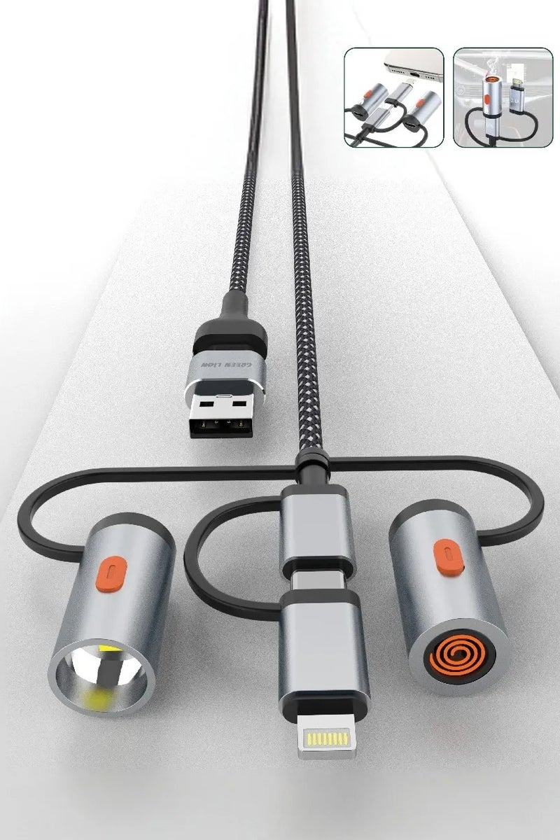 GREEN LION 6 in1 Cable Charging with Led Light & Charge & Sync / Travel Friendly / Light Model: Steady / Cable Length: 1m / Material: Aluminum Alloy - Black - Image 2