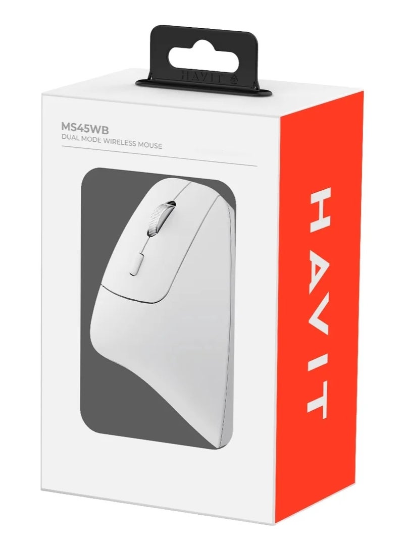 هافيت Havit MS45WB Vertical Wireless Mouse, Bluetooth 5.0, 7 Buttons, 2400 DPI, Dual Mode, White - Image 4