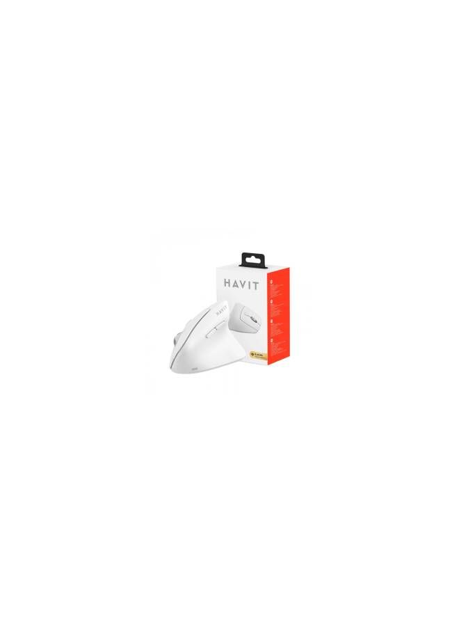 هافيت Havit MS45WB Vertical Wireless Mouse, Bluetooth 5.0, 7 Buttons, 2400 DPI, Dual Mode, White - Image 2