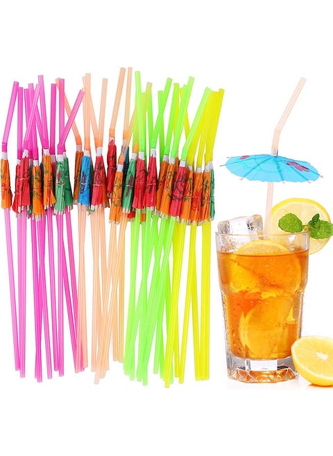 100 PCS Umbrella Parasol Drinking Straws Disposable Bendable Tropical Drinking Straws Hawaiian Beach beverage juice Party Decorations Supplies