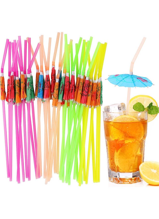 100 PCS Umbrella Parasol Drinking Straws Disposable Bendable Tropical Drinking Straws Hawaiian Beach beverage juice Party Decorations Supplies