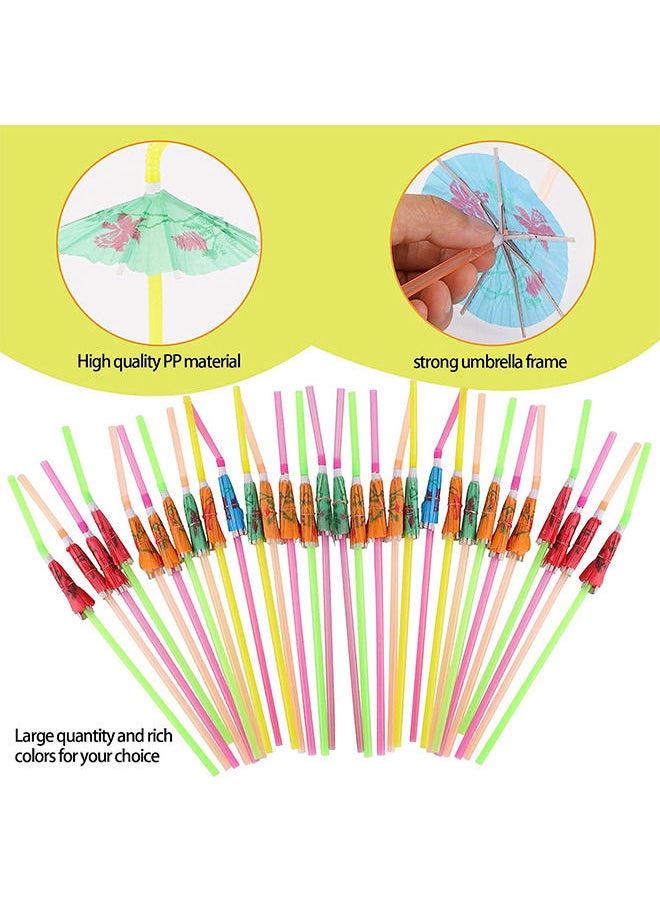100 PCS Umbrella Parasol Drinking Straws Disposable Bendable Tropical Drinking Straws Hawaiian Beach beverage juice Party Decorations Supplies