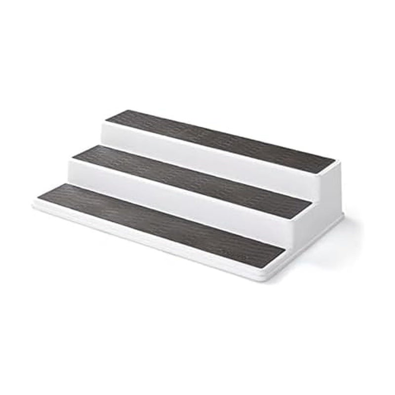 Copco 3-Tier Non-Skid Spice Rack Organizer for Kitchen Cabinet or Pantry, 15-Inch Tiered Shelf, White/Gray, Slip-Resistant Design for Jars and Bottles - Image 1