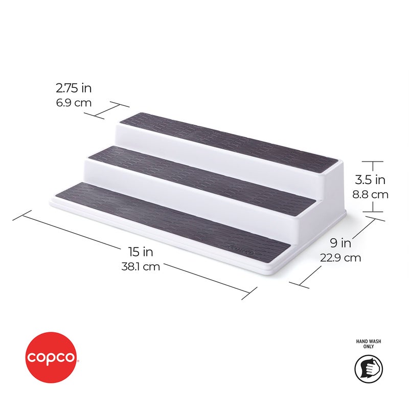 Copco 3-Tier Non-Skid Spice Rack Organizer for Kitchen Cabinet or Pantry, 15-Inch Tiered Shelf, White/Gray, Slip-Resistant Design for Jars and Bottles - Image 2
