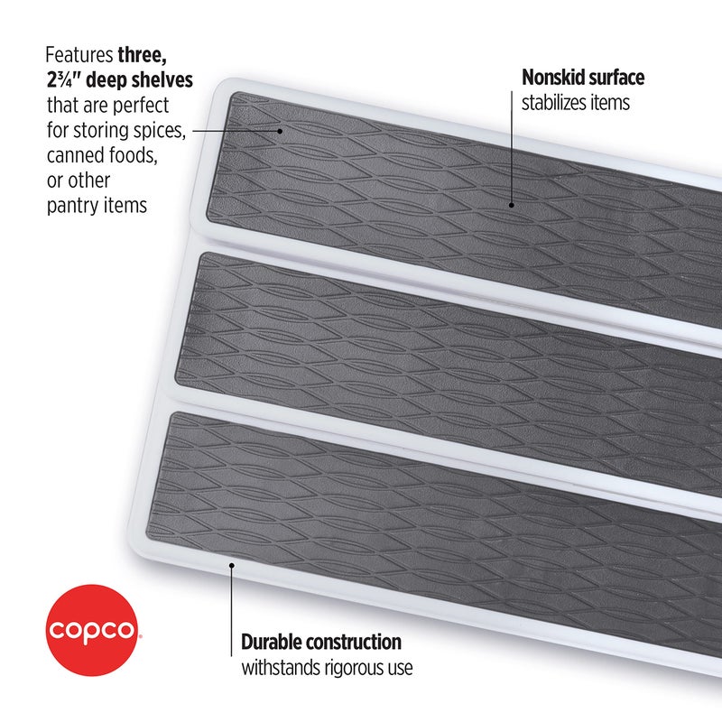 Copco 3-Tier Non-Skid Spice Rack Organizer for Kitchen Cabinet or Pantry, 15-Inch Tiered Shelf, White/Gray, Slip-Resistant Design for Jars and Bottles - Image 3