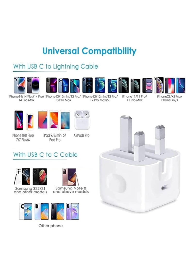 Generic - USB C Plug, 20W PD Fast Charger Type C Plug ，USB C Power Adapter Compatible for iPhone 15/14/13/12/11 Series/SE 2022 /XR/XS/X/8/iPad，Fast Charger Type C Charging Adapter Charge Plug USB C Plug- White - Image 1