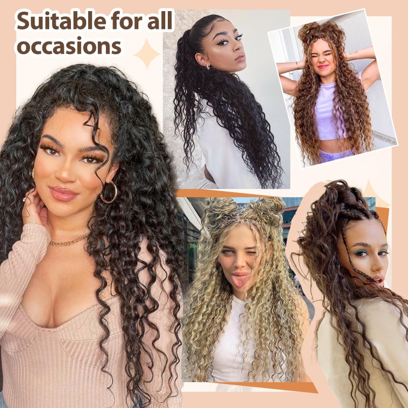 Flufymooz Ponytail Extension, 26 Inch Bohemian Style Drawstring Ponytail Hair Extensions for Women, Long Curly Wavy Ponytail Natural Synthetic Hairpiece for Women (26 Inch Black Brown) - Image 5