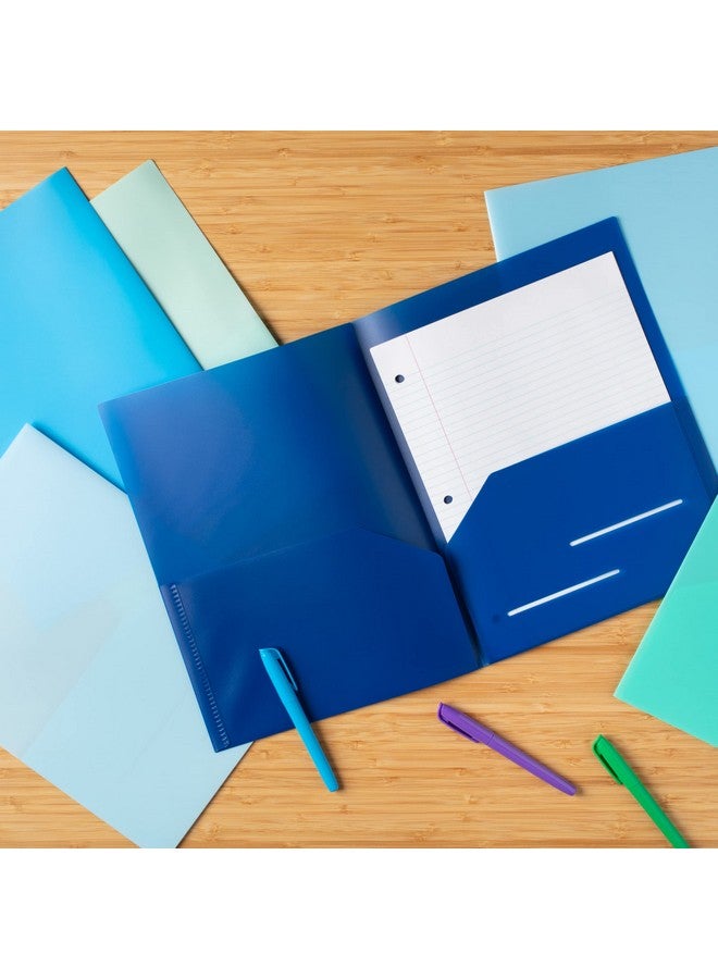 Youngever 12 Pack Heavy Duty Plastic Two Pocket Folders Heavy Duty Plastic 2 Pocket Folder Coastal Colors - Image 3