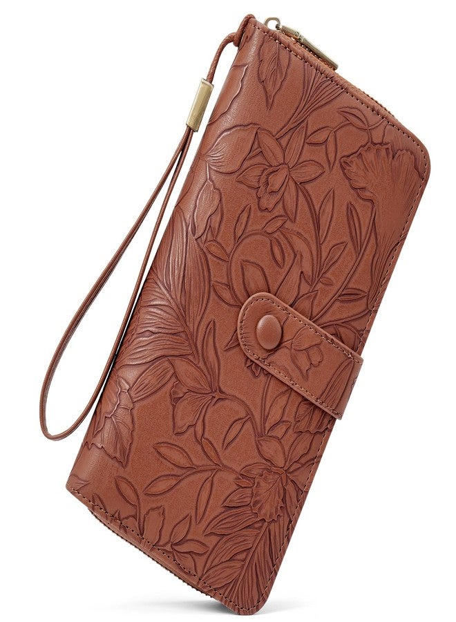 SENDEFN Women's Credit Card Holder RFID Blocking Zip Around Leather Wallet Large Capacity Long Purse with Wristlet - Image 1