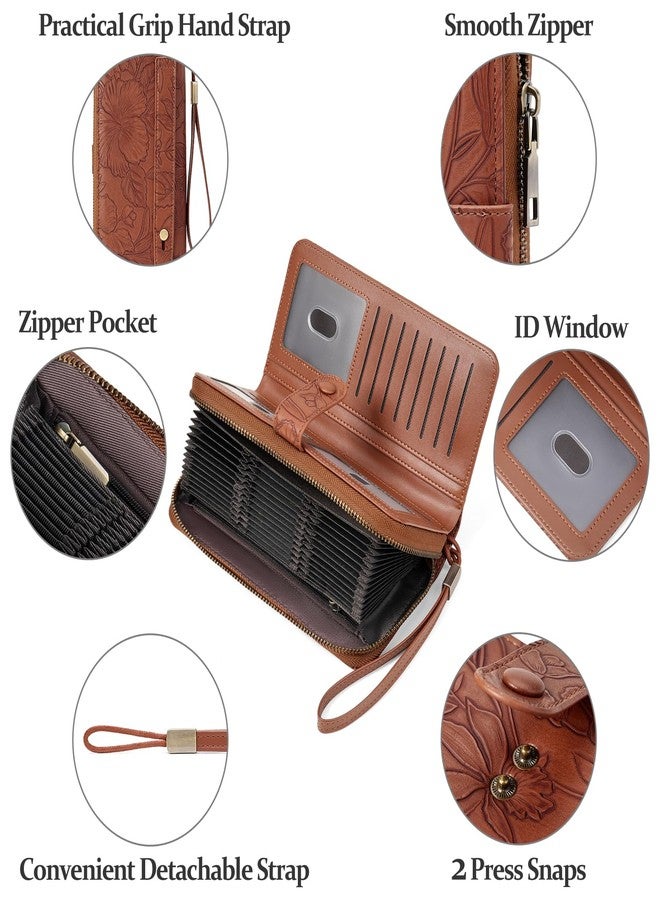 SENDEFN Women's Credit Card Holder RFID Blocking Zip Around Leather Wallet Large Capacity Long Purse with Wristlet - Image 4