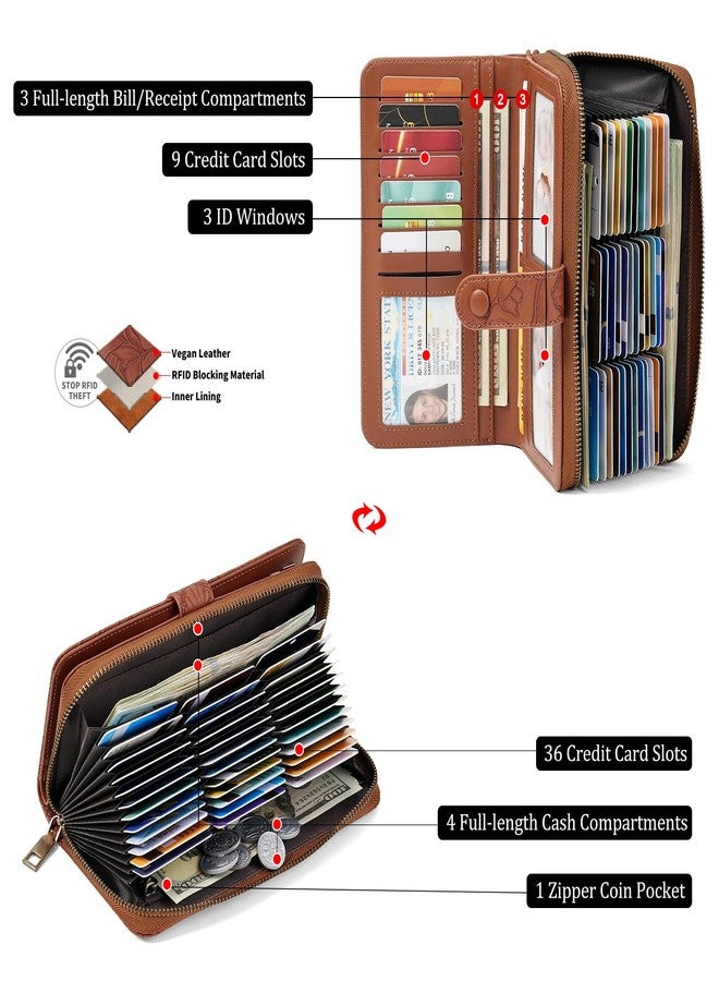 SENDEFN Women's Credit Card Holder RFID Blocking Zip Around Leather Wallet Large Capacity Long Purse with Wristlet - Image 2