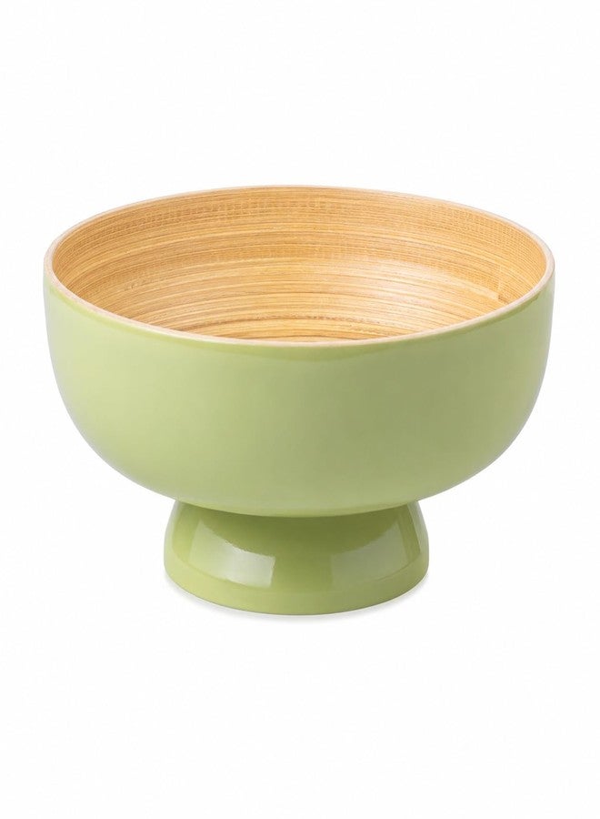 PEMAR 10" Lacquer Bamboo Fruit Bowl for Kitchen Counter, Handmade Large Decorative Pedestal Bowl for Entryway Table Home Decor, Key Bread Candy Snacks Organizer (Matcha Latte) - Image 1