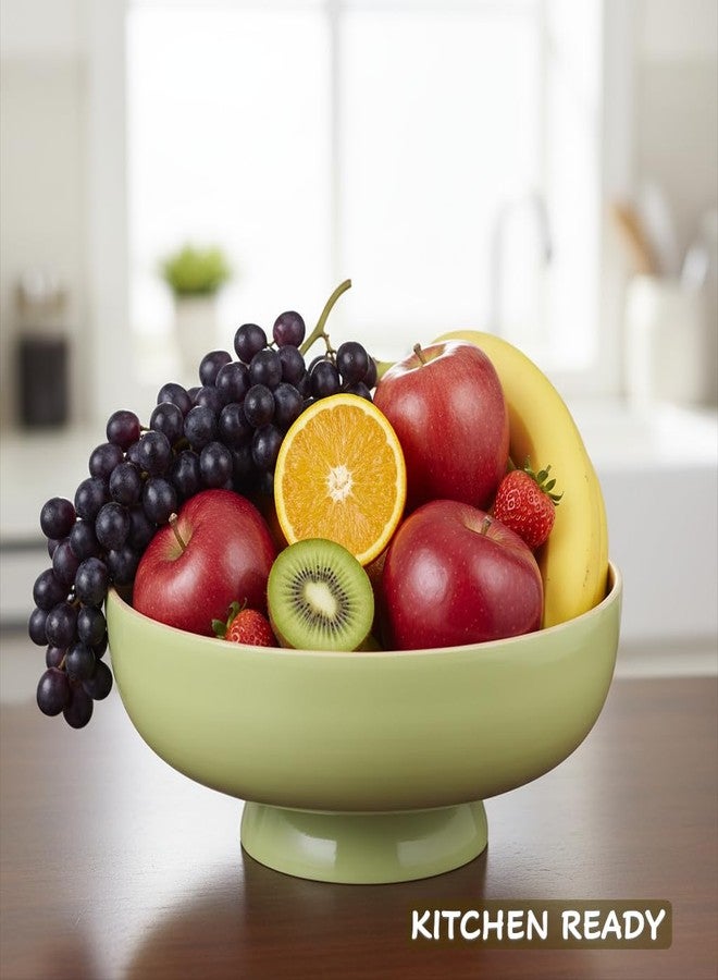 PEMAR 10" Lacquer Bamboo Fruit Bowl for Kitchen Counter, Handmade Large Decorative Pedestal Bowl for Entryway Table Home Decor, Key Bread Candy Snacks Organizer (Matcha Latte) - Image 2
