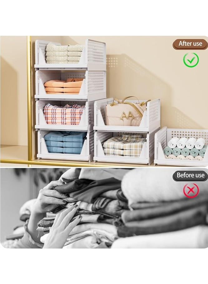 Wardrobe Storage Organiser 4 Pack Folding Closet Organisers, Stackable Storage Boxes, Plastic Drawer Organiser Basket for Bedroom Kitchen Bathroom - Image 2