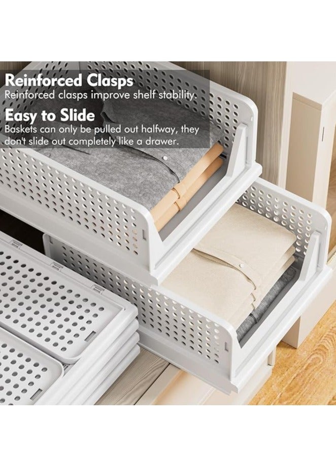 Wardrobe Storage Organiser 4 Pack Folding Closet Organisers, Stackable Storage Boxes, Plastic Drawer Organiser Basket for Bedroom Kitchen Bathroom - Image 4