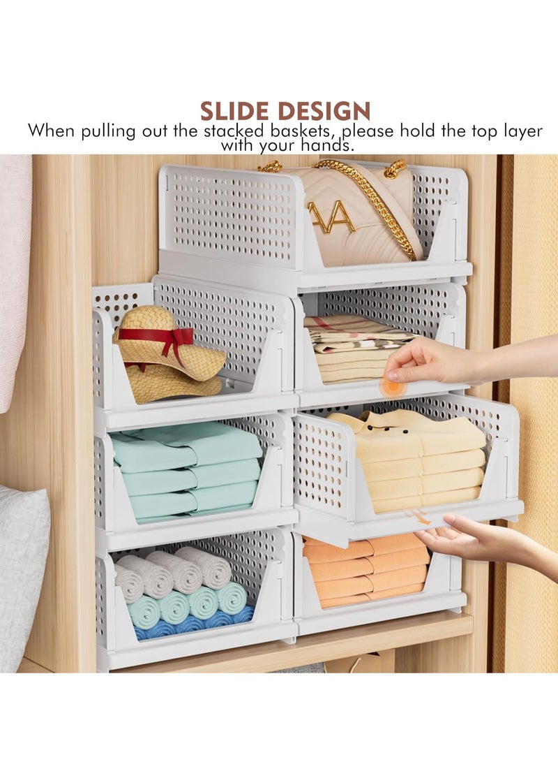 Wardrobe Storage Organiser 4 Pack Folding Closet Organisers, Stackable Storage Boxes, Plastic Drawer Organiser Basket for Bedroom Kitchen Bathroom - Image 5