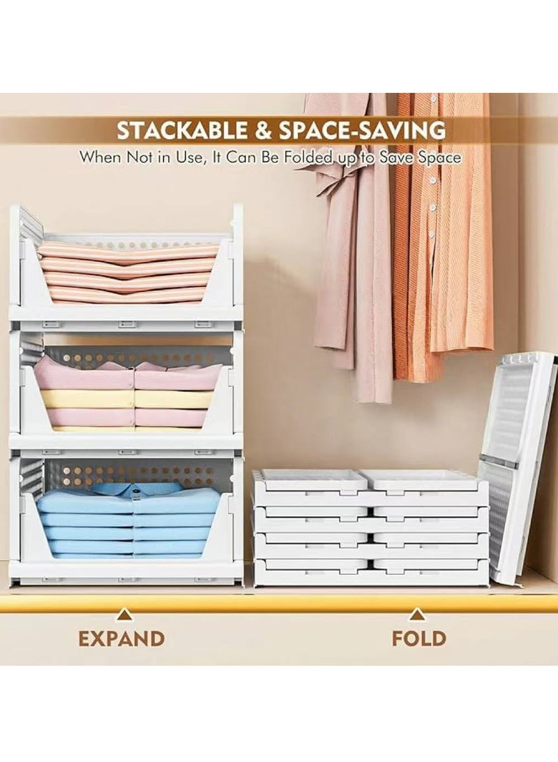 Wardrobe Storage Organiser 4 Pack Folding Closet Organisers, Stackable Storage Boxes, Plastic Drawer Organiser Basket for Bedroom Kitchen Bathroom - Image 3