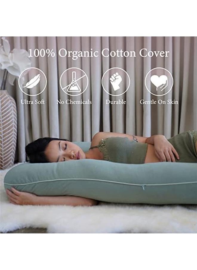 PharMeDoc - Organic Pregnancy Pillow U Shaped Maternity Body Pillow Sage Color Organic Cotton Cover Full Body Pillow - Image 1