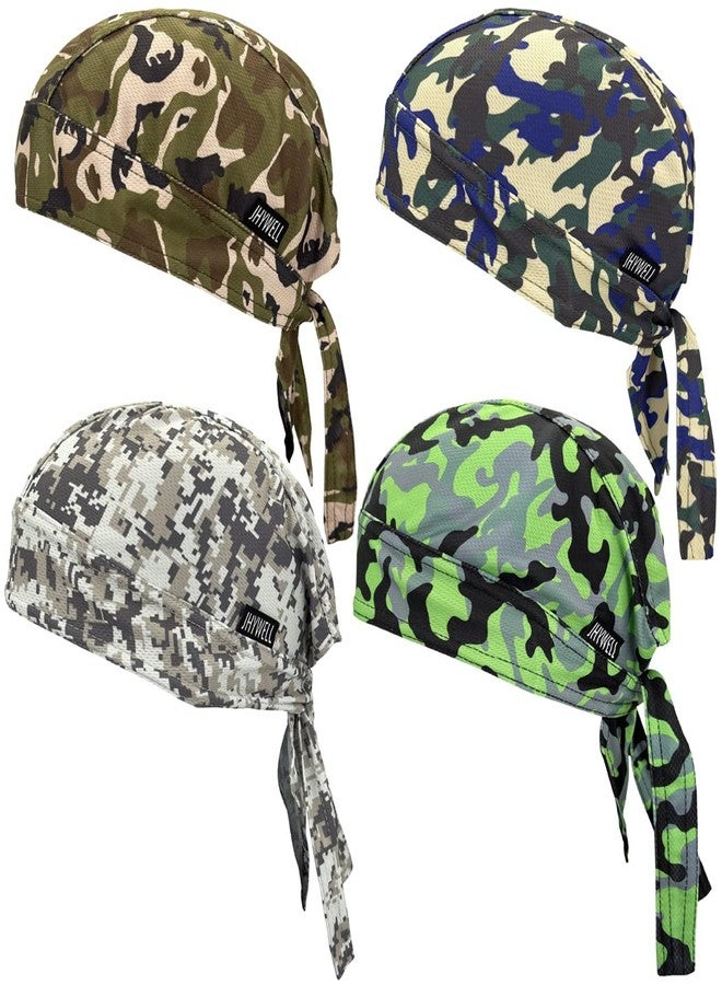 JHYWELL Sweat Wicking Doo Rag Cooling Dew Rag Helmet Liner Hat Large Motorcycle Head Wrap Bandana Skull Caps for Men and Women, Camo 4 Pack, One Size-3X-Large - Image 1