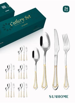 Sunhome 24-Piece Stainless Steel Cutlery Set with Laser Engraving For Kitchen  - Image 1