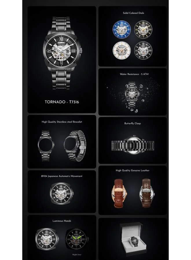 تورنيدو Men's ساعة أوتوماتيكية رجالية من الفولاذ المقاوم للصدأ - - . مم للرجال