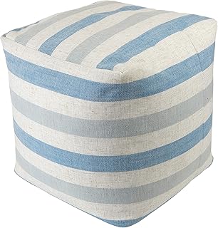 Klear Vu Liza Stripe Square Pouf, Blue - Image 1