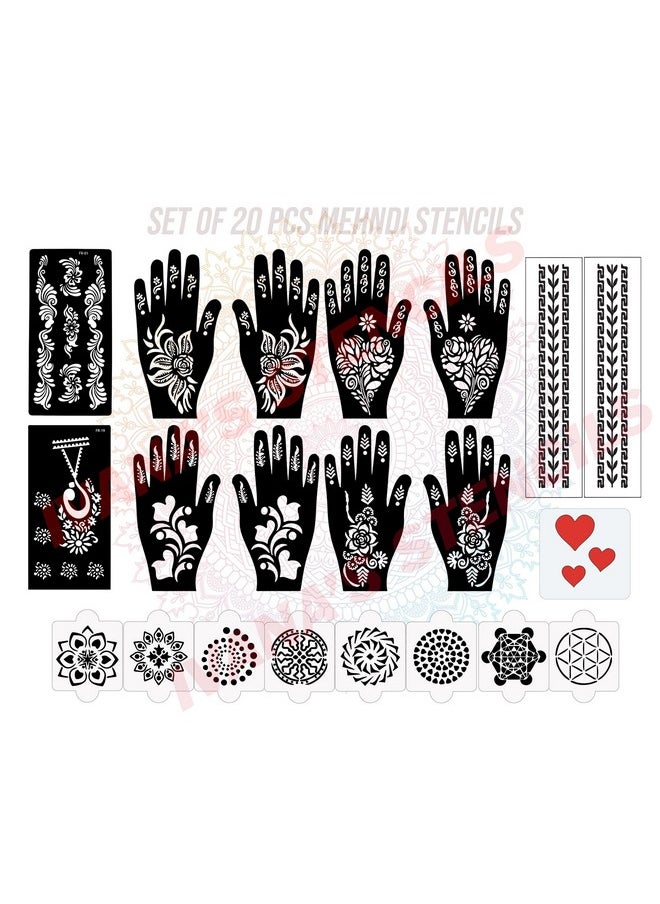 ivana's - Set Of 20 Pcs Combo Pack, Reusable Mehndi Sticker Latest Mehandi Design Stencils For Girls, Women, Kids & Teen, D-2041 - Image 1