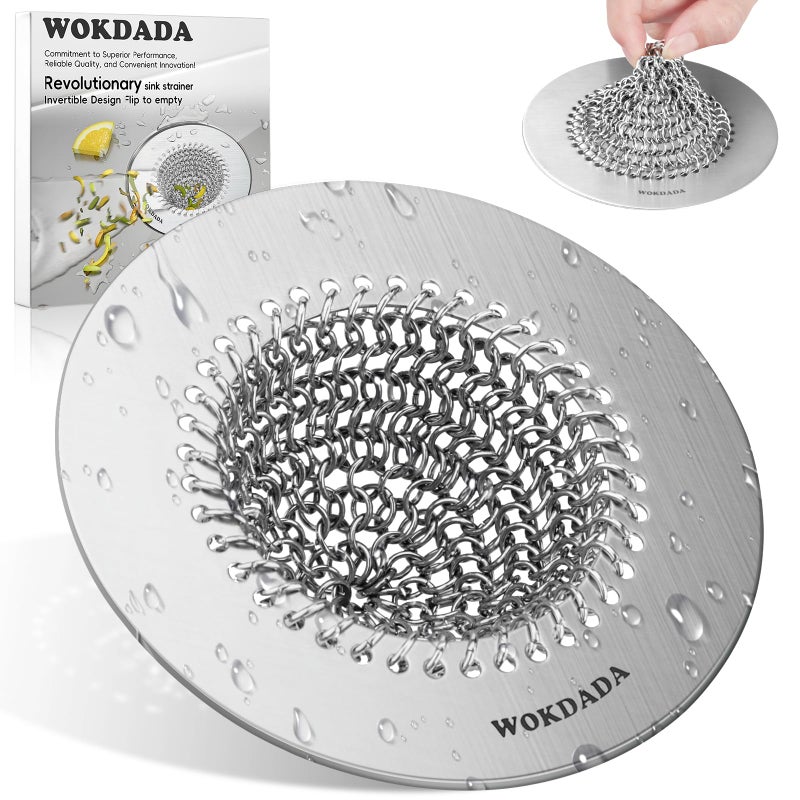 Wokdada Sink Drain Strainer Reversible No Clog Mesh Kitchen Sink Drain Strainer 304 Stainless Steel RustProofMasterfully Handcrafted Easy Clean Dishwasher Safe Fits Standard Sink Drain