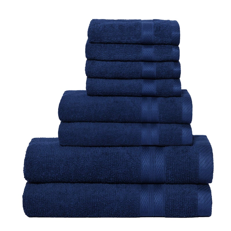BOUTIQUO Navy Blue Towel Set - 8 Piece Bathroom Towel Set - 100% Ring Spun Cotton, 2 Bath Towel 27x54, 2 Hand Towel 16x28, 4 Washcloth 13x13 - Ultra Soft Highly Absorbent - Image 1