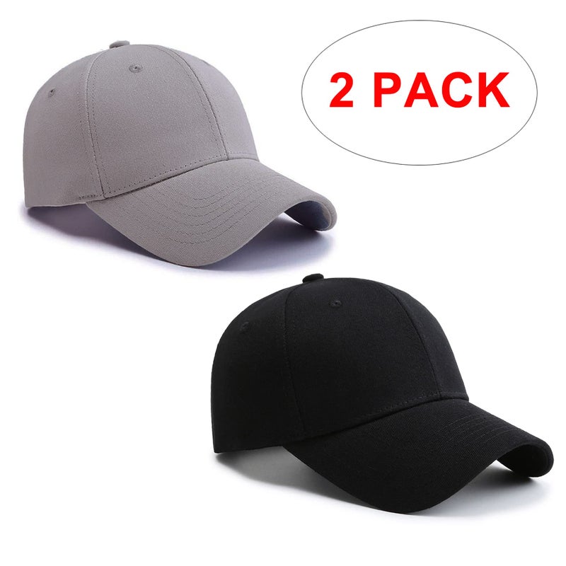PFFY 2 Packs Baseball Cap Golf Dad Hat for Men and Women Hat Black+Grey - Image 2