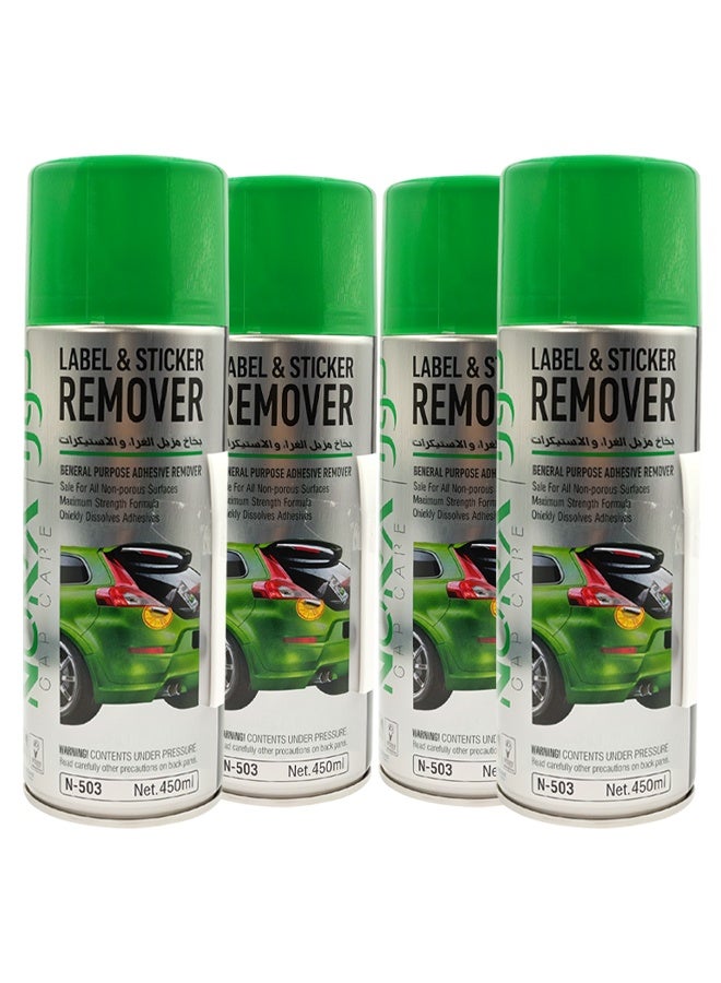 Nora 4 PCS Nora Label & Sticker Remover Spray 450ml Adhesive Glue Residue Cleaner Car Glass Metal Plastic Surface Cleaner Easy Peel Off Formula - Image 1