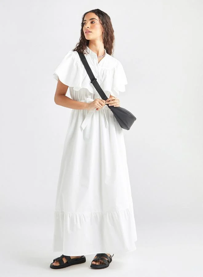 سبلاش فيڤ فستان ماكسي سادة بتفاصيل كشكش وحزام رباط