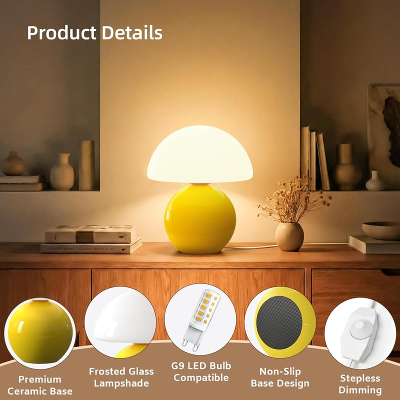 Dawnwake Mushroom Lamp Desk Lamp for Bedroom,Table Bedside Small Lamps for Living Room,Mushroom Decor Cute Mini Modern Mid Century Lamps for Night Stands,Aesthetic Home Living Room Decor(Yellow) - Image 4