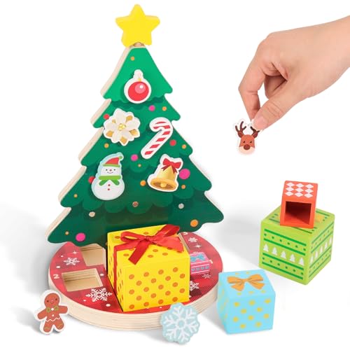 Woodtoe Magnetic Christmas Tree Toy for Toddlers Montessori Toys for 3 4 5 6 Year Old Wooden Color Sorting Stacking Toys Fine Motor Skills Sensory Toys Christmas Decorations STEM Gifts for Kids - Image 1