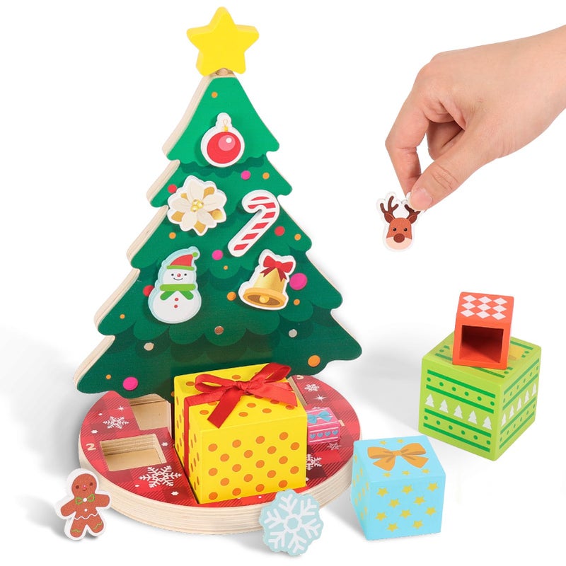 Woodtoe Magnetic Christmas Tree Toy for Toddlers Montessori Toys for 3 4 5 6 Year Old Wooden Color Sorting Stacking Toys Fine Motor Skills Sensory Toys Christmas Decorations STEM Gifts for Kids - Image 3