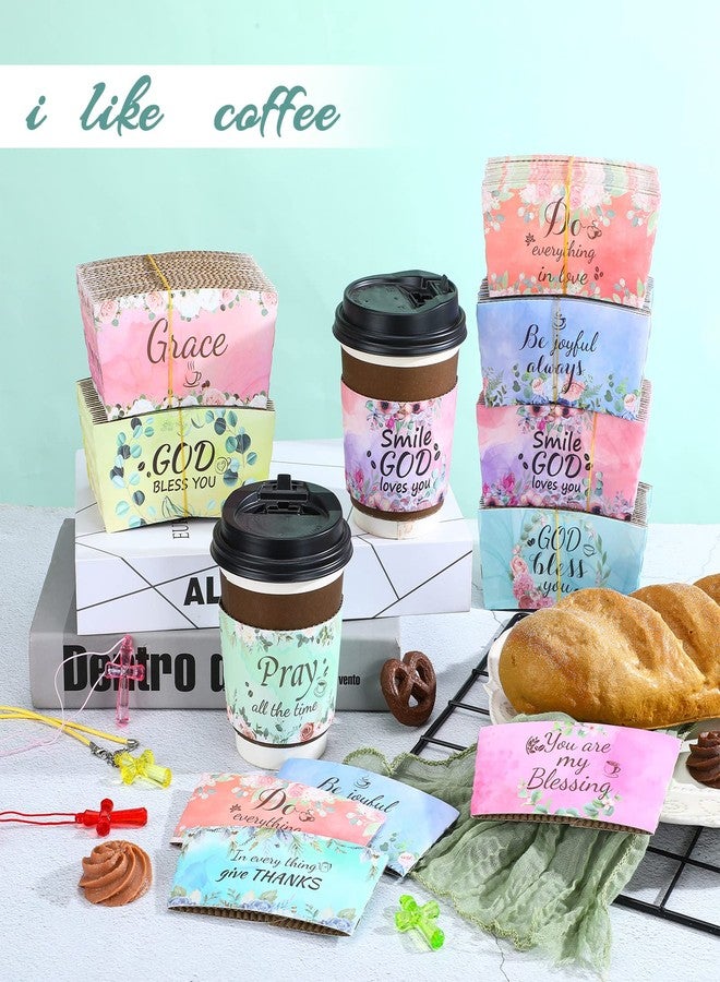 Eaasty 500 Pcs Bible Verse Coffee Sleeves Disposable Paper Coffee Cup Sleeves for 12 and 16 oz Corrugated Cup Paper Jacket Hot Chocolate Cocoa Tea or Cold Beverages(Floral Style) - Image 4
