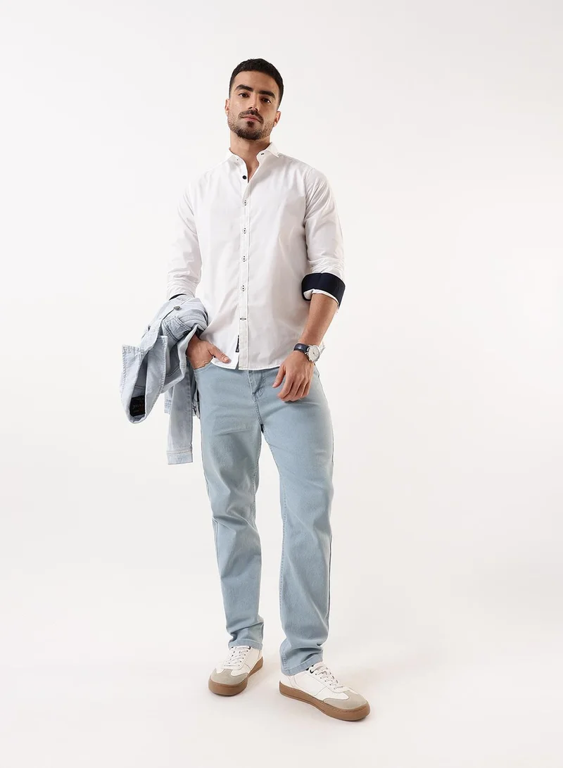 Dennis Lingo Men's Indigo Cotton Blend Solid Full Length Straight Jeans