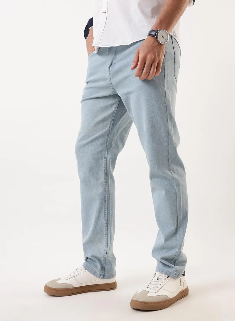 Dennis Lingo Men's Indigo Cotton Blend Solid Full Length Straight Jeans