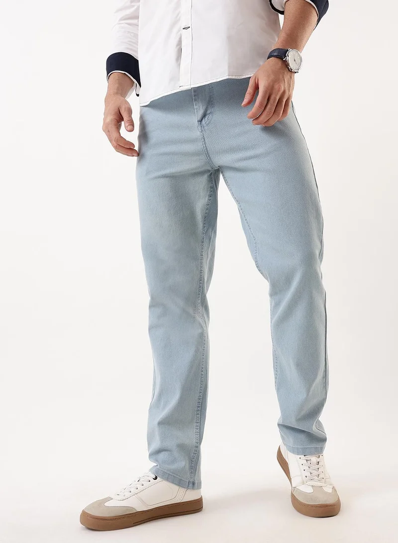 Dennis Lingo Men's Indigo Cotton Blend Solid Full Length Straight Jeans