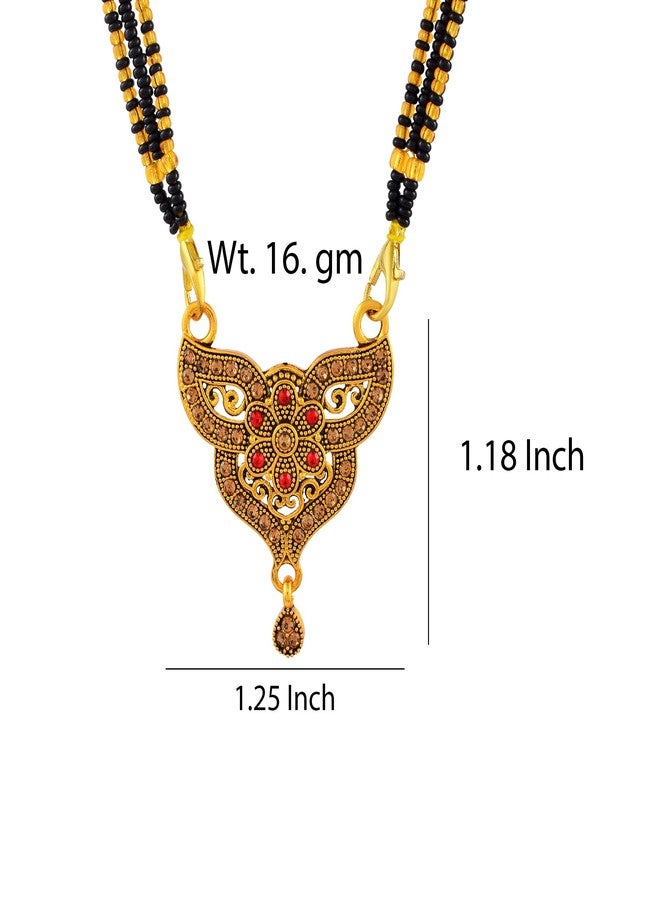 morir Antique Gold-Finish Floral Stone Mangalsutra Pendant Ornate Filigree Red Accents - Image 2