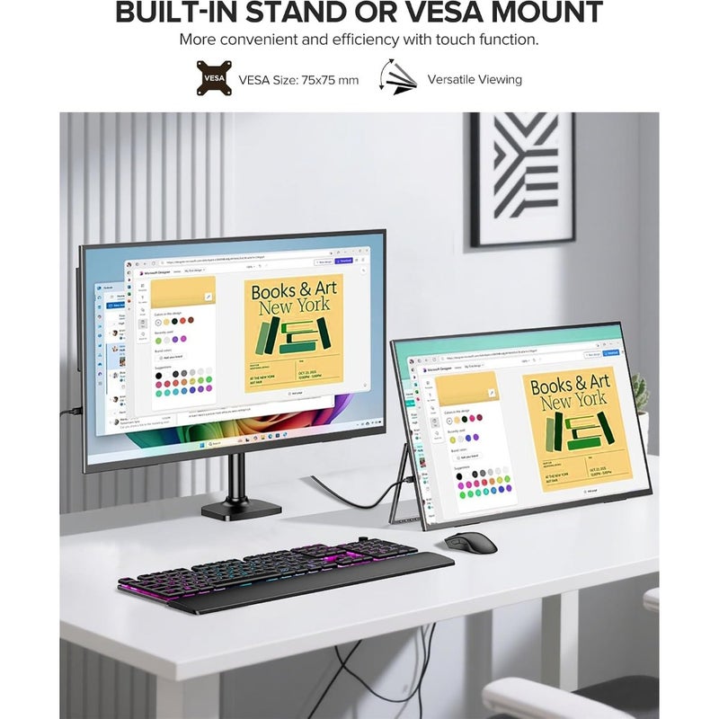 شاشة لمس محمولة 24 120 هرتز QLED 1080P 125 sRGB 400 Nits حامل مدمج VESA Mount HDMI USB-C لأجهزة الكمبيوتر المحمول وأجهزة الألعاب والهاتف Mini PC وشاشة ثانية خارجية للألعاب والعمل - Image 5