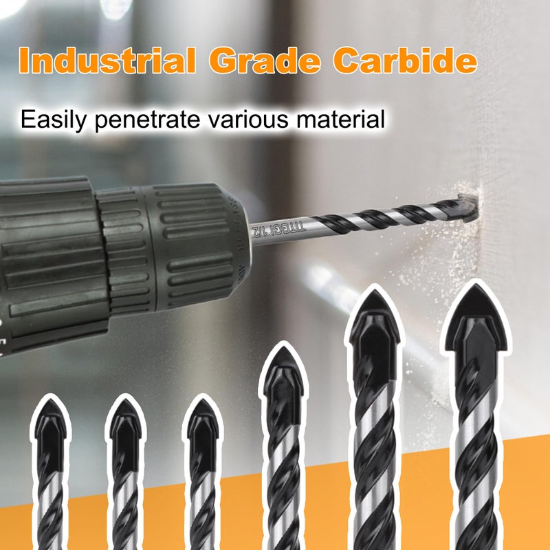 TITGGI Concrete Drill Bit & Masonry Drill Bit Set, Professional Drill Bit Set (6PCS) for Glass/Brick/Plastic/Cement/Wood/Tile/Etc, Industrial Strength Carbide Drill Bit Tip, 1/4"-1/2" by TITGGI - Image 2
