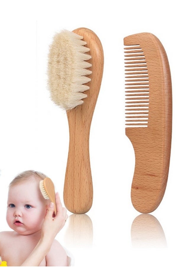 Generic Baby Hair Bush and Comb Set -Nature Lotus Wood with Soft Goat Bristle and Pear Wood Comb for Newborns & Toddlers, Ideal for Cradle Cap  - Image 1