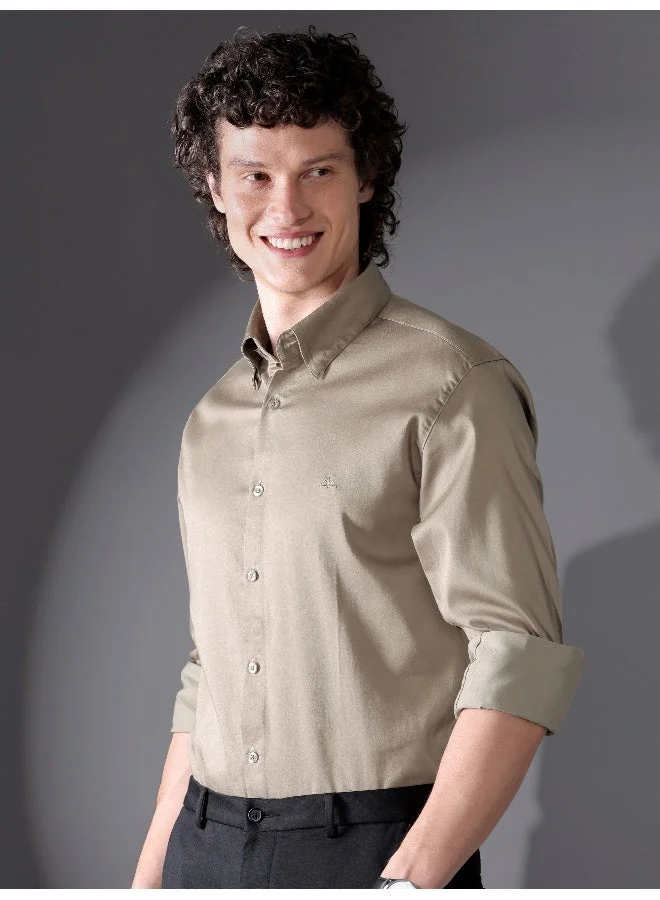 Beyoung Clay Beige Satin Shirt