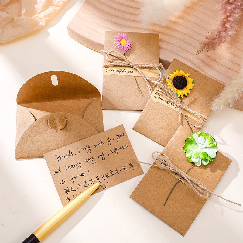 Creative Diy Vintage Kraft Paper Small Dried Flower Greeting Card Teacher Mother'S Day Greeting Card Birthday Valentine'S Day Card - Image 4