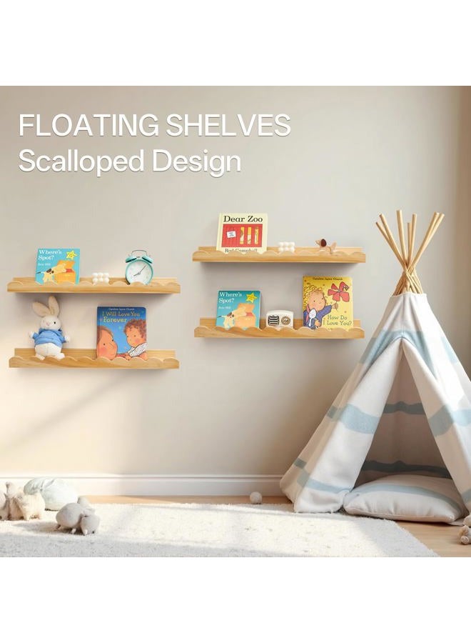 Conamily Nursery Book Shelves, Scalloped Floating Shelves Set of 2 Solid Pine Wood Wall Mounted Bookshelf with Wave Lip for Bedroom Kids, Toddler Room, Baby Room 24inch Natural - Image 3